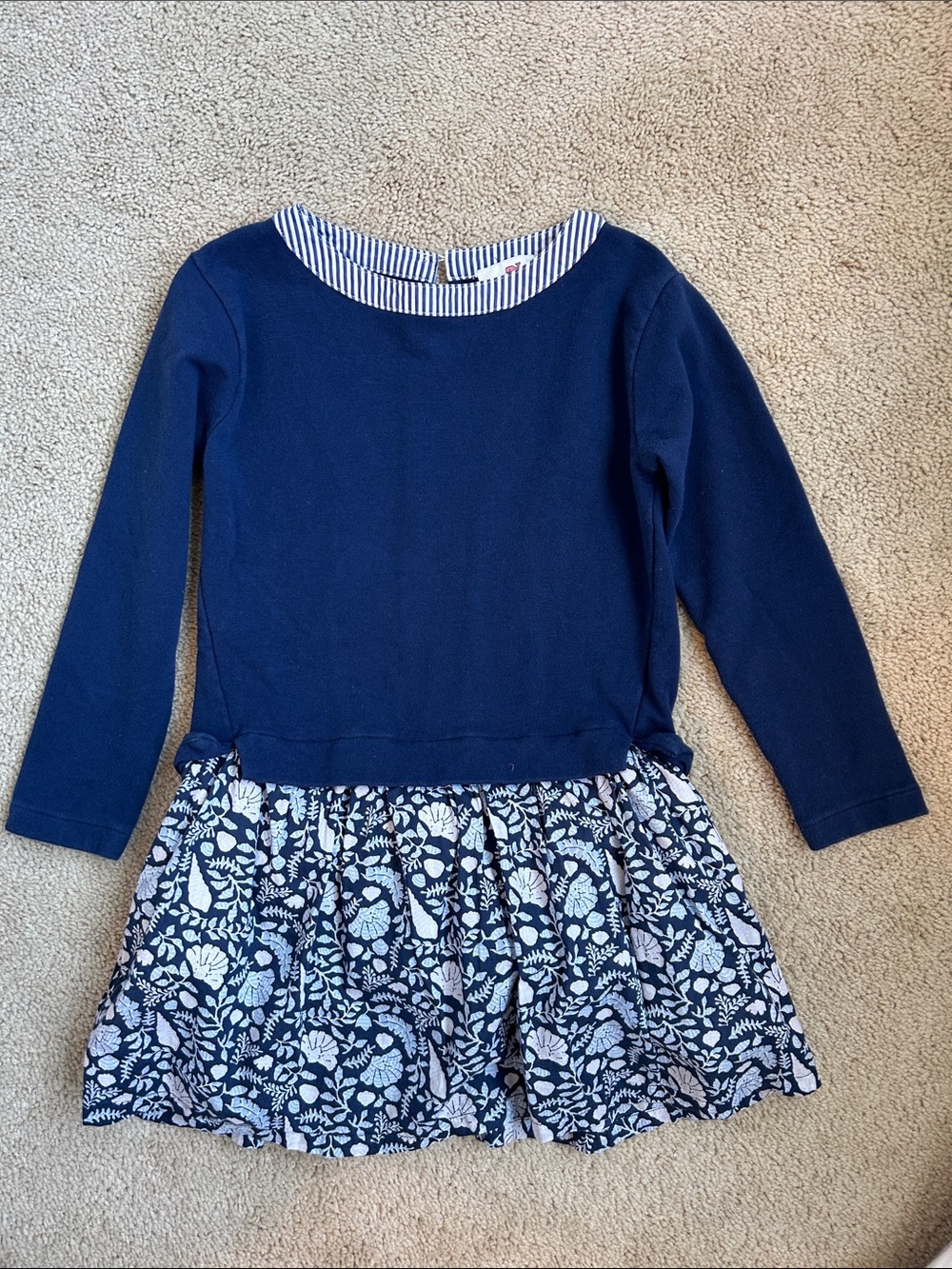 Vineyard Vines Navy Blue Long Sleeve Dress with Floral Skirt, EUC XS (5-6)